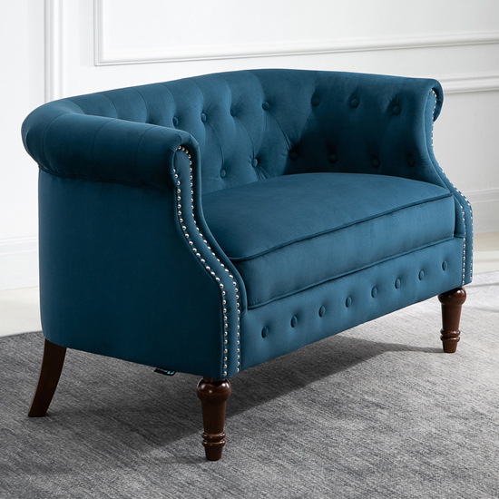 Freya Fabric Upholstered 2 Seater Sofa In Blue_2
