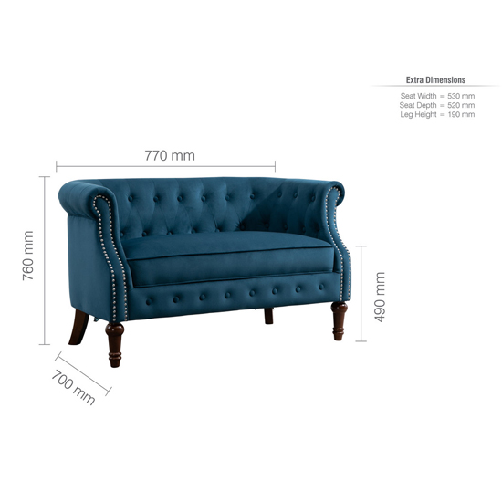 Freya Fabric Upholstered 2 Seater Sofa In Blue_5