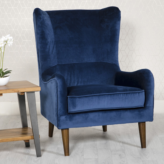 Photo of Freyton velvet upholstered lounge chair in blue