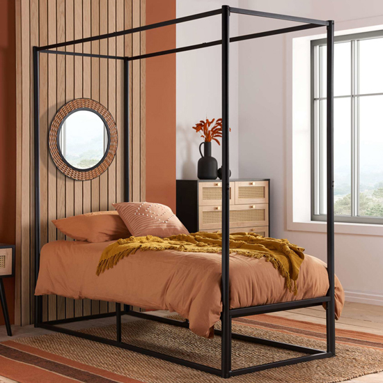Read more about Friant metal single bed with 4 posters in black