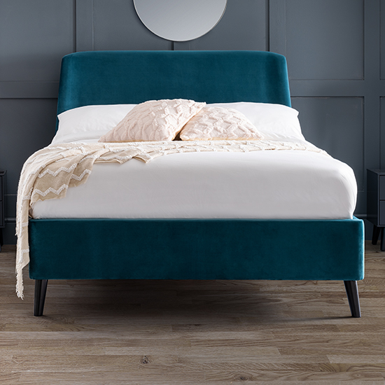 Farren Curved Velvet King Size Bed In Teal