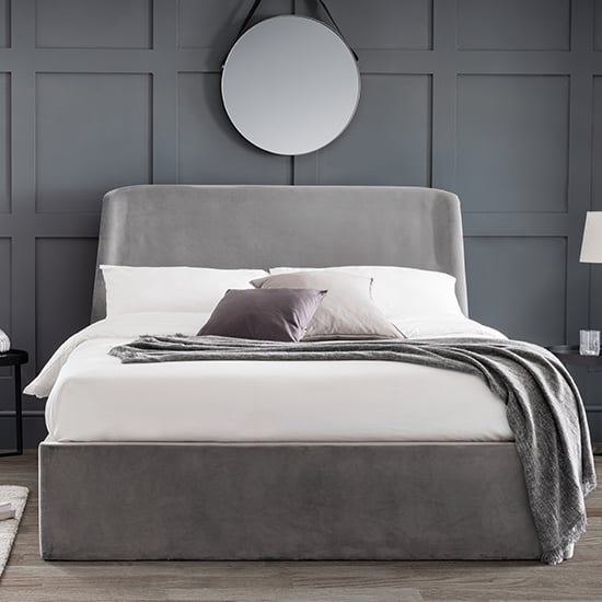 Farren Curved Velvet Storage Ottoman Double Bed In Grey