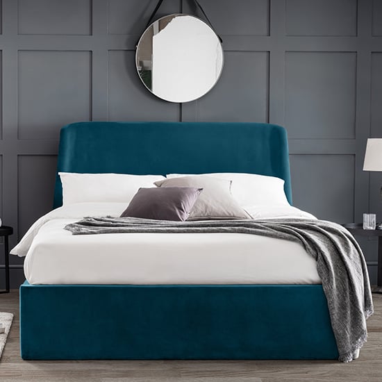 Photo of Farren curved velvet storage ottoman double bed in teal