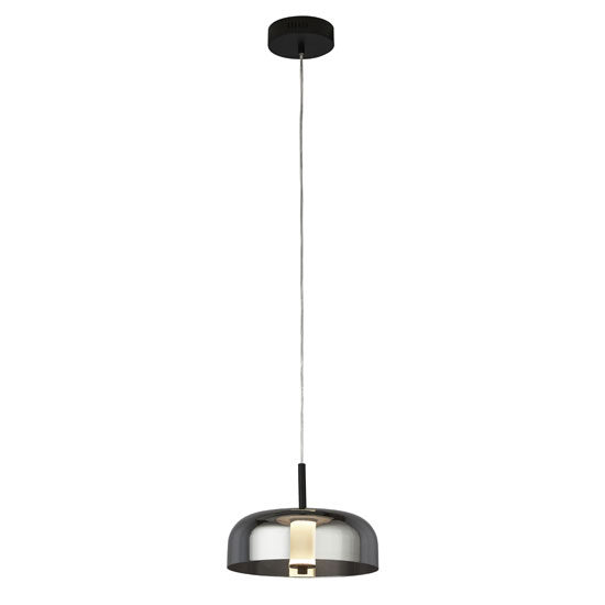 Frisbee 1 LED Pendant Light In Matt Black With Smoked Glass