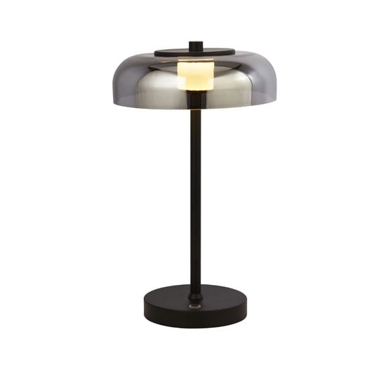 Read more about Frisbee led table lamp in matt black with smoked glass