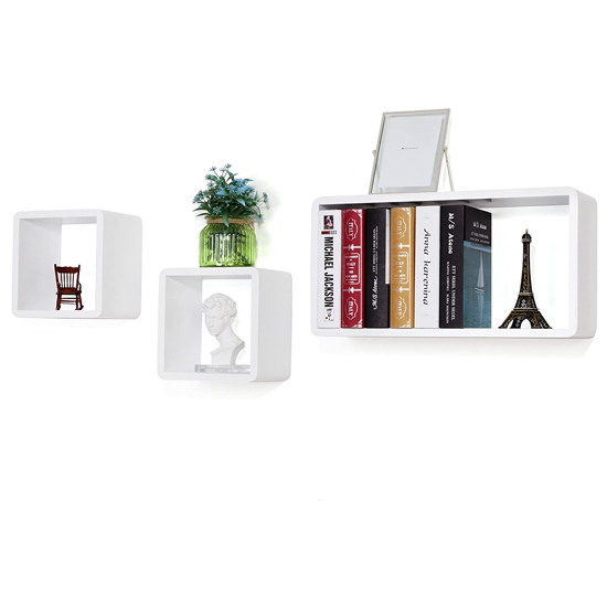 Frisco Wooden 3 Cube Floating Wall Shelves In White Sale