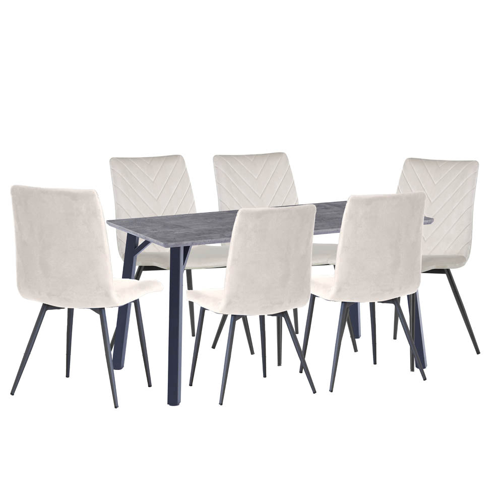 Frisco Concrete Effect Dining Table Large With 6 Taupe Chairs