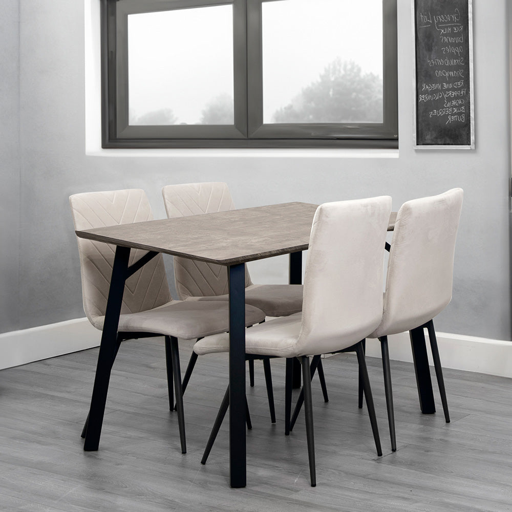 Frisco Concrete Effect Dining Table Small With 4 Taupe Chairs Furniture in Fashion