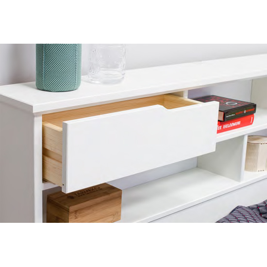 Frisco Wooden Double Bed With Shelves In White