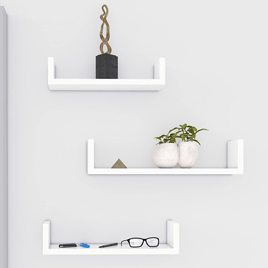 Frisco High Gloss Set of 3 Floating Wall Shelves In White FiF