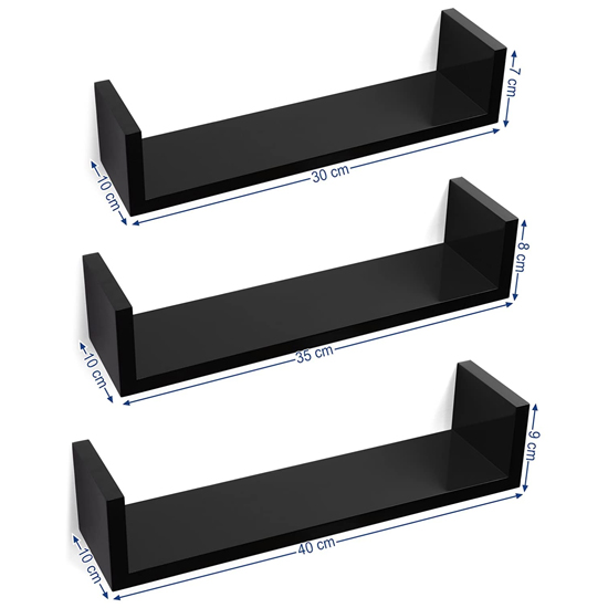 Frisco High Gloss Set Of 3 Wall Shelves In Black Sale