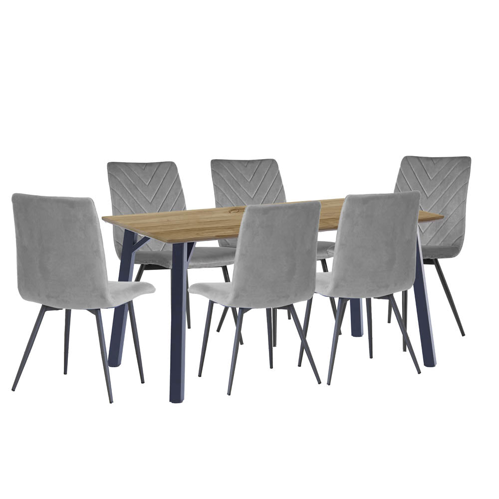 Frisco Oak Effect Dining Table Large With 6 Grey Chairs