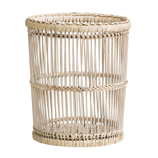 Product photograph of Frisco Rattan And Bamboo Washed Waste Bin In Rustic White from Furniture in Fashion