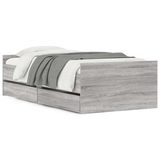 Frisco Wooden Single Bed With Drawers In Grey Sonoma Oak