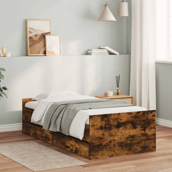 Frisco Wooden Single Bed With Drawers In Smoked Oak