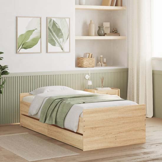 Product photograph of Frisco Wooden Single Bed With Drawers In Sonoma Oak from Furniture in Fashion