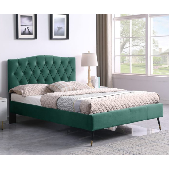 Frisco Velvet Fabric Double Bed In Green thumbnail
