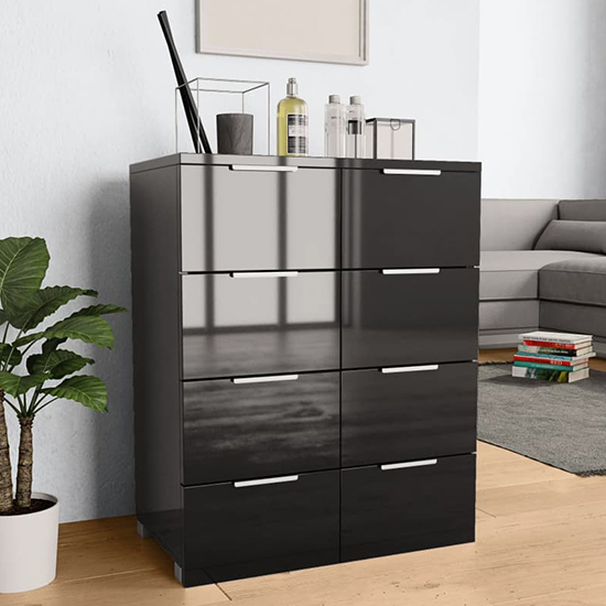 friso high gloss chest of 8 drawers in black