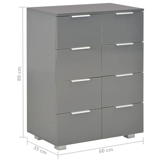 Friso High Gloss Chest Of 8 Drawers In Grey