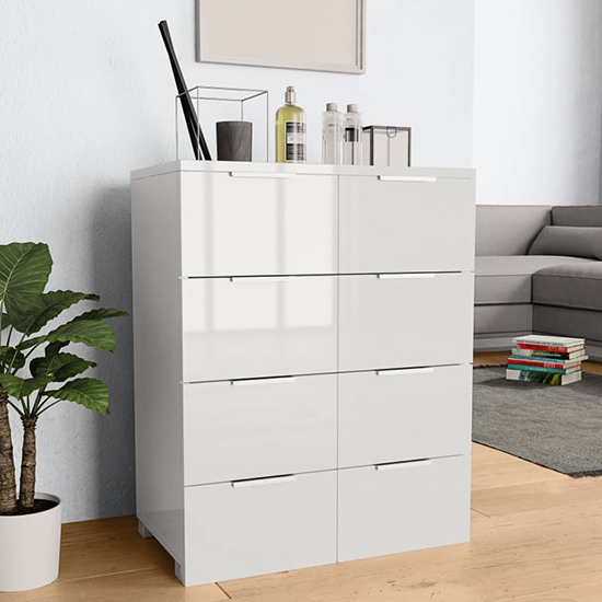 friso high gloss chest of 8 drawers in white