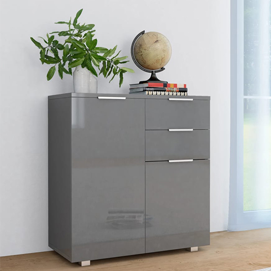 Read more about Friso high gloss sideboard with 2 doors 2 drawers in grey