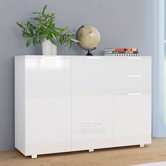 Friso High Gloss Sideboard With 3 Doors 2 Drawers In White