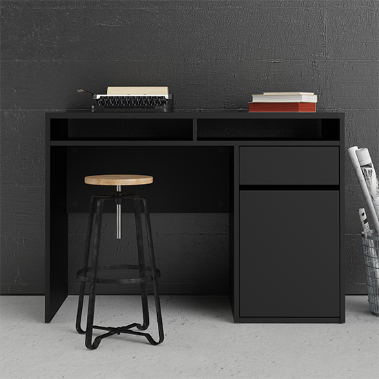 Photo of Frosk wooden computer desk with 1 door 1 drawer in black