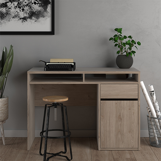 Photo of Frosk wooden computer desk with 1 door 1 drawer in oak