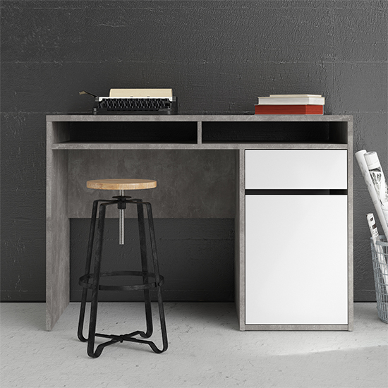 Frosk Wooden Computer Desk With 1 Door 1 Drawer In White Grey