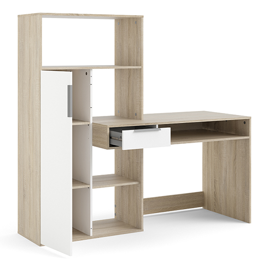 Frosk Wooden Laptop Desk With 1 Door 5 Shelves In White And Oak