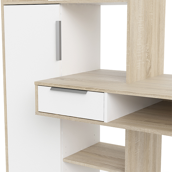 Frosk Wooden Laptop Desk With 1 Door 5 Shelves In White And Oak