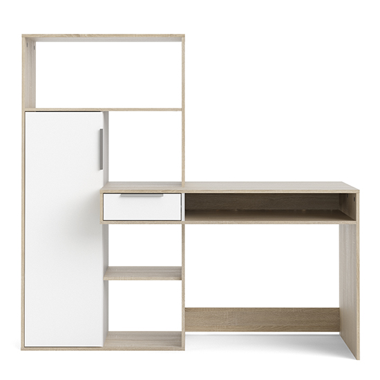 Frosk Wooden Laptop Desk With 1 Door 5 Shelves In White And Oak