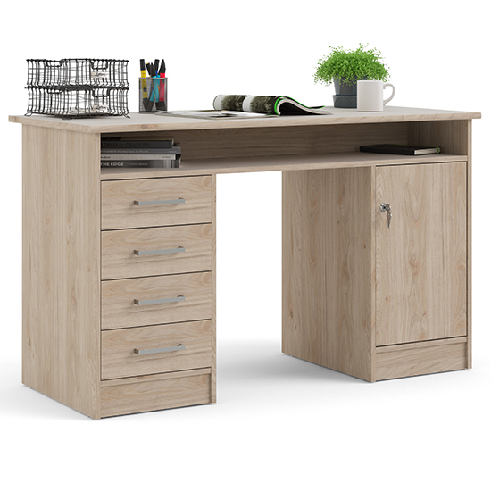 Product photograph of Frosk Wooden Computer Desk 1 Door 4 Drawers In Oak from Furniture in Fashion