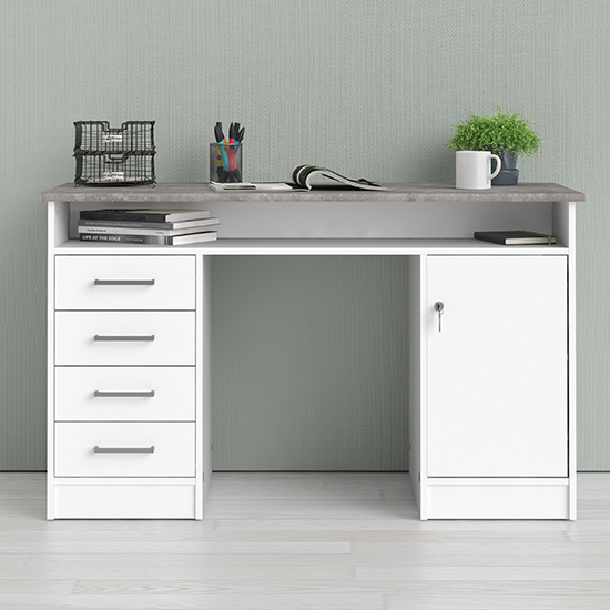 Photo of Frosk wooden computer desk 1 door 4 drawers in white and grey