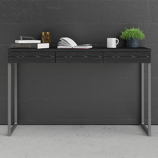 Photo of Frosk computer desk with 3 drawers in black and metal legs