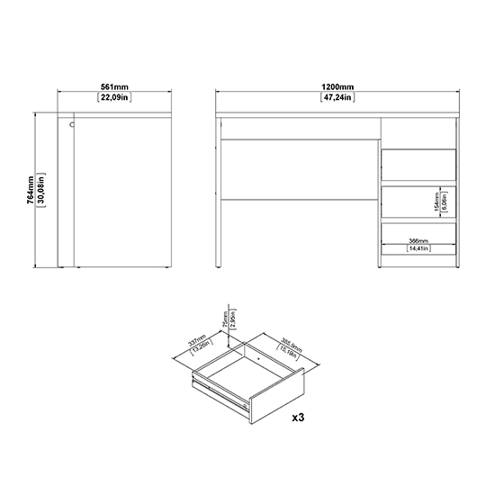 Frosk Wooden Computer Desk With 3 Drawers In White And Grey_6