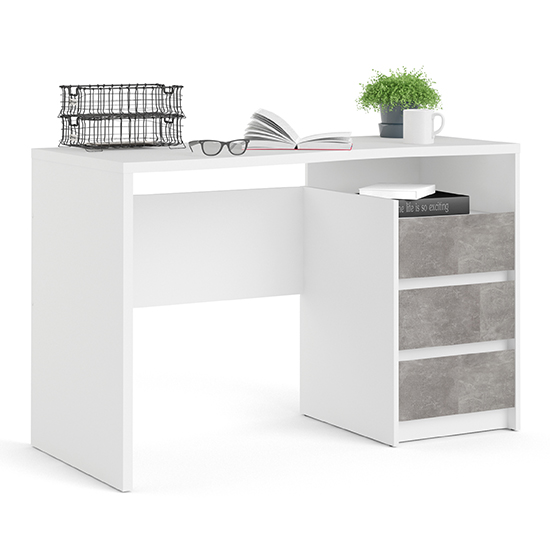 Photo of Frosk wooden computer desk with 3 drawers in white and grey