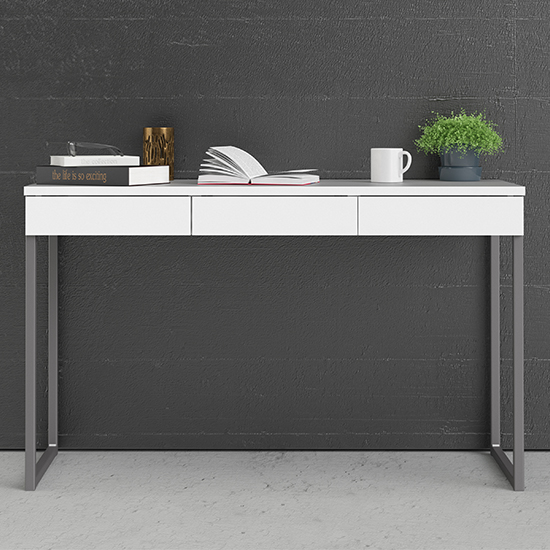 Product photograph of Frosk Computer Desk With 3 Drawers In White And Metal Legs from Furniture in Fashion
