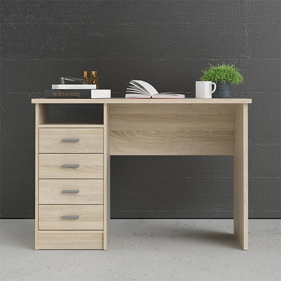 Frosk Wooden Computer Desk With 4 Drawers In Oak