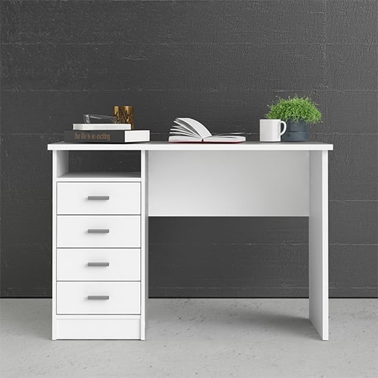 Frosk Wooden Computer Desk With 4 Drawers In White