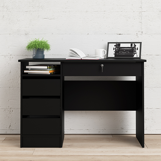 Photo of Frosk wooden computer desk with 4 handle free drawers in black