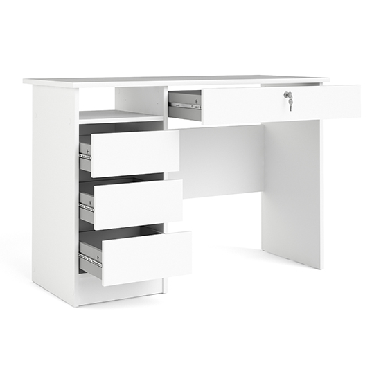 Frosk Wooden Laptop Desk With 4 Handle Free Drawers In White