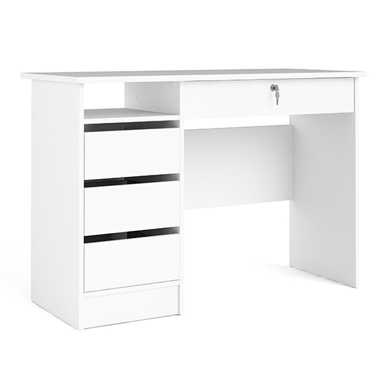 Frosk Wooden Laptop Desk With 4 Handle Free Drawers In White