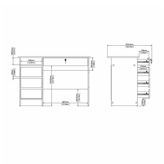 Frosk Wooden Laptop Desk With 4 Handle Free Drawers In White