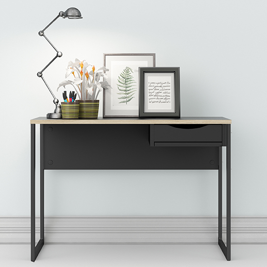 Read more about Frosk wooden computer desk in black with oak trim