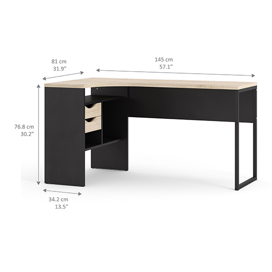 Frosk Wooden Laptop Desk With 2 Drawers In Matt Black And Oak