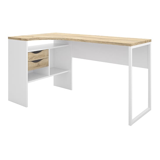 Read more about Frosk corner 2 drawers computer desk in white and oak