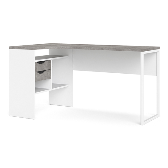 Frosk Corner Computer Desk 2 Drawers In White And Grey_3