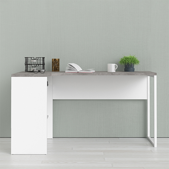 Frosk Corner Computer Desk 2 Drawers In White And Grey