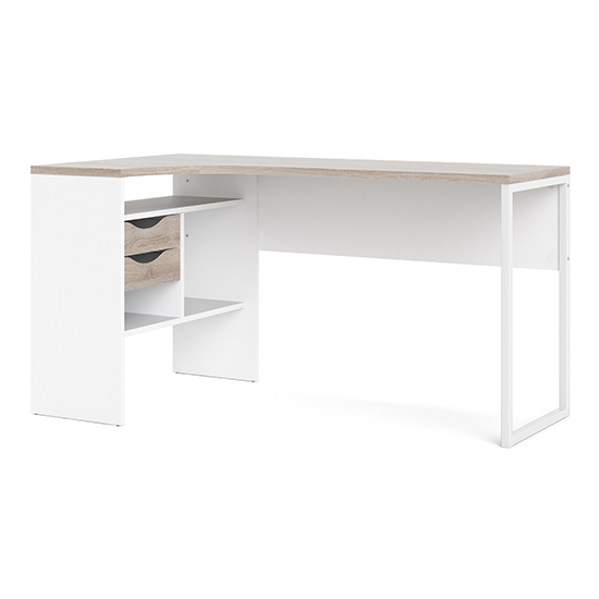 Frosk Wooden Laptop Desk With 2 Drawers In White And Truffle Oak